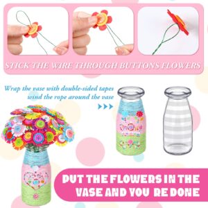 4 Sets Girls Crafts Ages 4-12 Make Your Own Flower Bouquet with Buttons and Felt Flowers, Vase Art and Craft for Children DIY Activity Christmas Thanksgiving Birthday Gift for Girls Boys