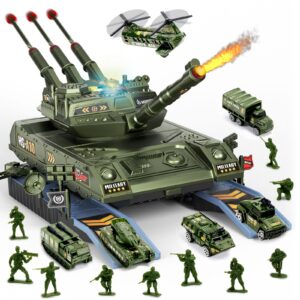 you and i hooray army tank toys for boys 3 4 5 6 7 8 years old, military vehicles play set with 6 mini die-cast cars helicopter & 10 army men toy soldiers, gifts for kids age 3+