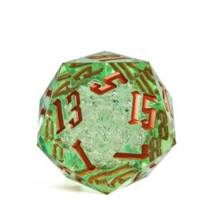 Poludie D20 Single Dice 55mm, 20 Sided DND Dice, Giant D20 D&D Polyhedral Dice Large D20 with Dice Gift Box for Dungeons and Dragons, RPG, MTG Table Games (Transparent Green Bubbles)