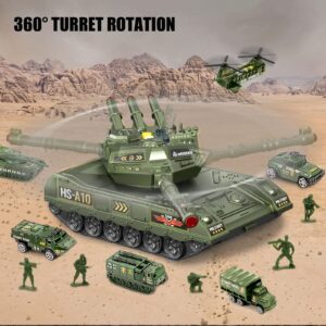 You And I Hooray Army Tank Toys for Boys 3 4 5 6 7 8 Years Old, Military Vehicles Play Set with 6 Mini Die-Cast Cars Helicopter & 10 Army Men Toy Soldiers, Gifts for Kids Age 3+