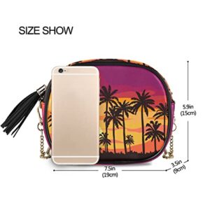 ALAZA Palm Trees Sunset PU Leather Small Women Crossbody Shoulder Bag Purse Wallet with Adjustable Chain Strap