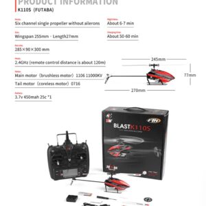 WLtoys K110S 6CH 3D/6G System K110S 2.4G 6CH Brushless 3D6G System Flybarless RC Helicopter for FUTABA S-FHSS K127 4CH (K110S 1 * 450mah)