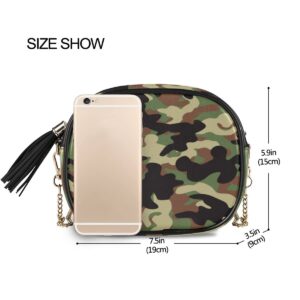 ALAZA Green Camo Camouflage PU Leather Small Women Crossbody Shoulder Bag Purse Wallet with Adjustable Chain Strap