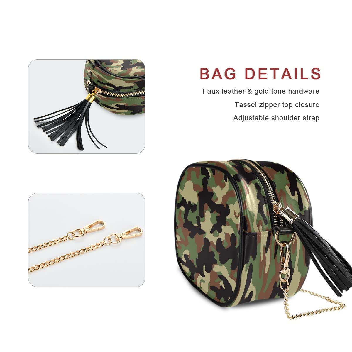 ALAZA Green Camo Camouflage PU Leather Small Women Crossbody Shoulder Bag Purse Wallet with Adjustable Chain Strap