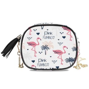 ALAZA Flamingo Palm Tree PU Leather Small Women Crossbody Shoulder Bag Purse Wallet with Adjustable Chain Strap