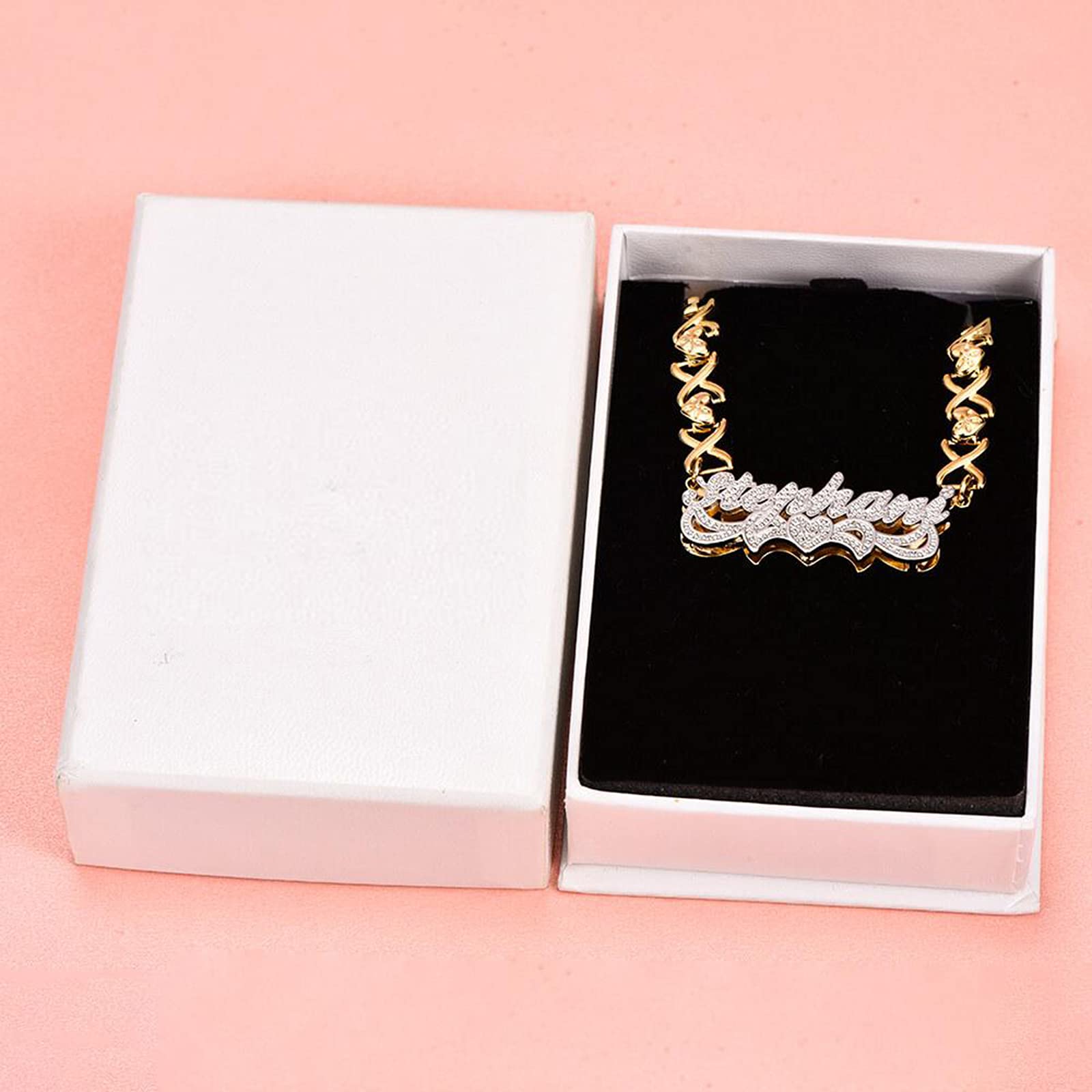 Custom Name Necklace Personalized Nameplate Necklace 18K Gold Plated Name Necklaces with Heart Double Plated Customized Jewelry Gift for Women