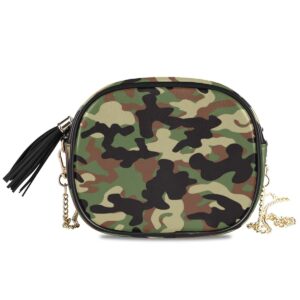 ALAZA Green Camo Camouflage PU Leather Small Women Crossbody Shoulder Bag Purse Wallet with Adjustable Chain Strap