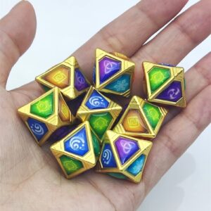 Genius Invokation Dice Set Sharp Edge Zinc Alloy Dice for Genshin Impact，Genshin Vision Polyhedral Role Playing Gaming Dice 8pcs