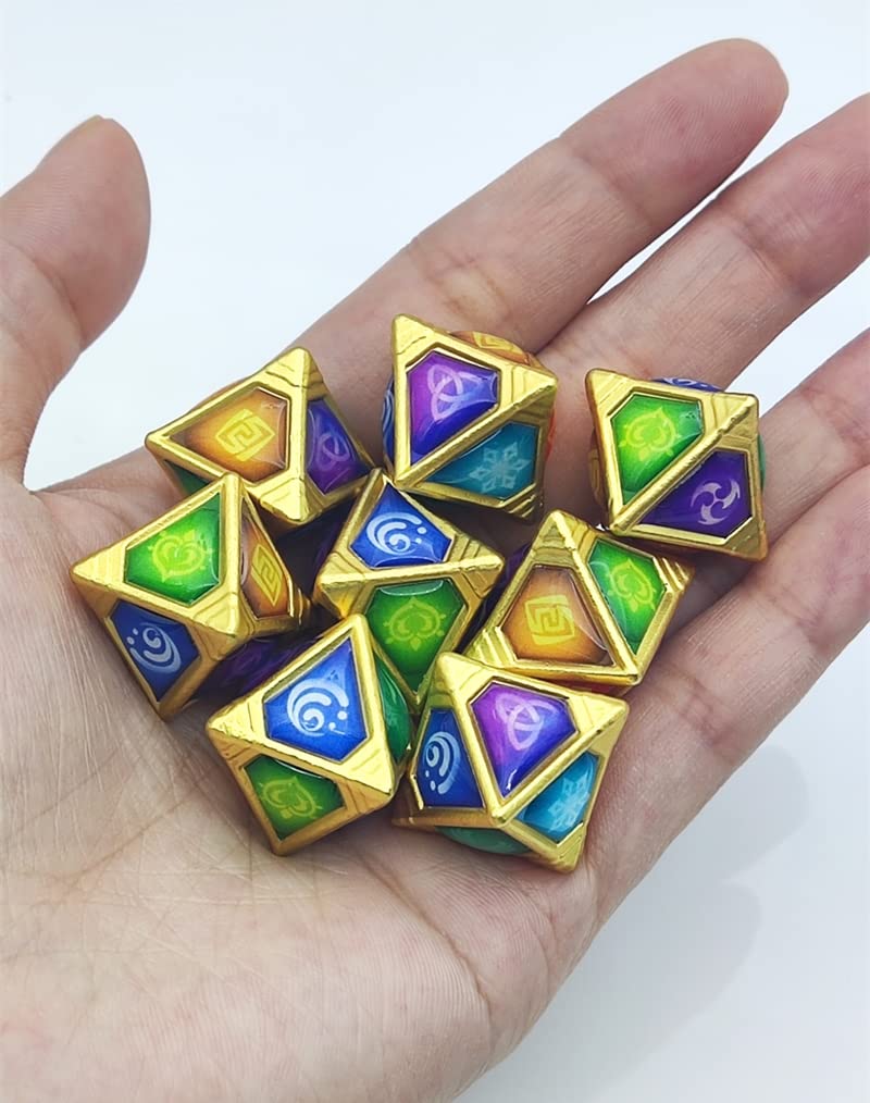 Genius Invokation Dice Set Sharp Edge Zinc Alloy Dice for Genshin Impact，Genshin Vision Polyhedral Role Playing Gaming Dice 8pcs