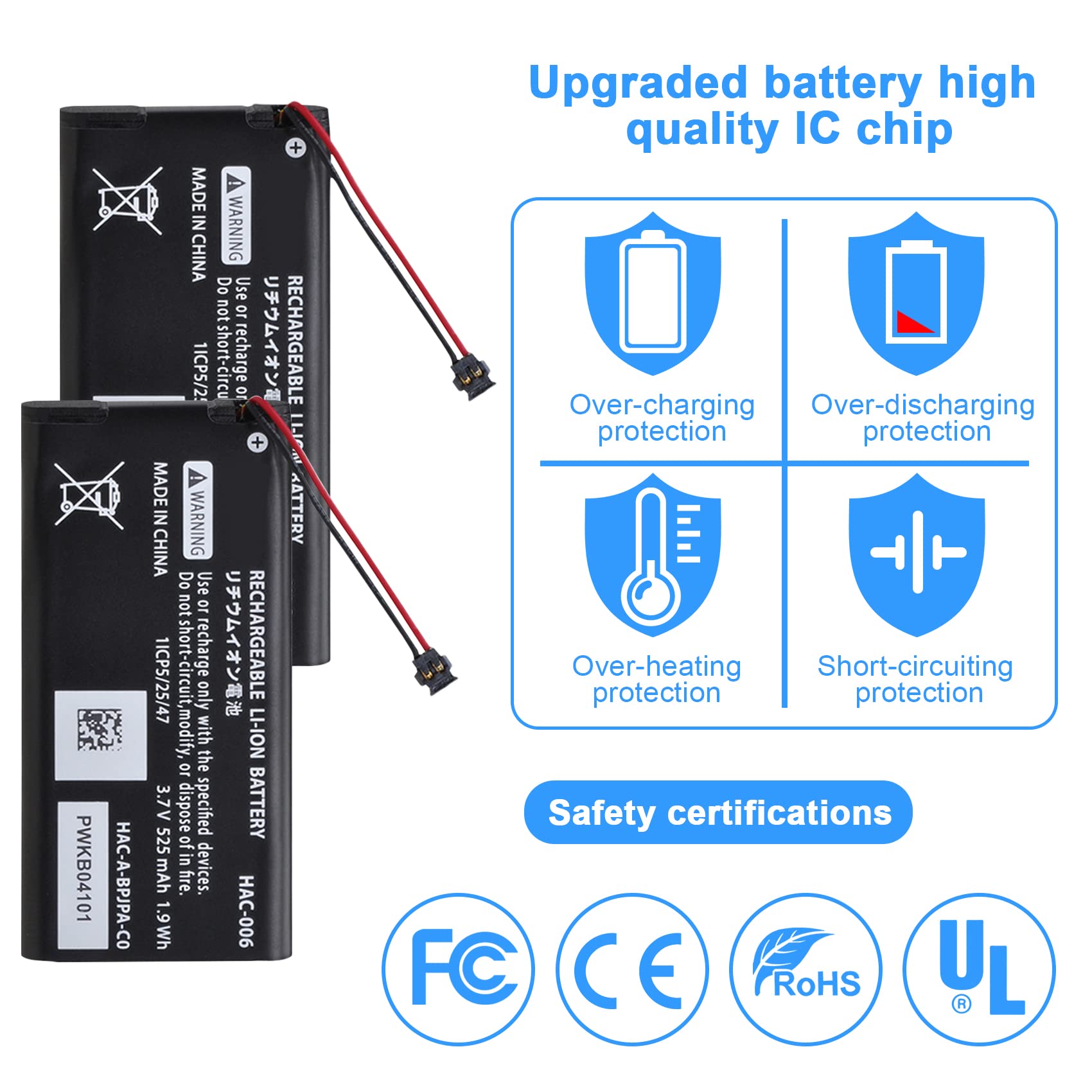 REACELL 2 Pack HAC-006 Battery Pack Compatible for Nintendo Switch HAC-015 HAC-016 Left & Right Joy-Con Controller, Battery with DIY Repair Tool Kit