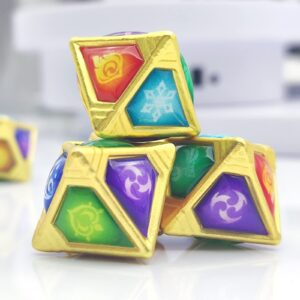 Genius Invokation Dice Set Sharp Edge Zinc Alloy Dice for Genshin Impact，Genshin Vision Polyhedral Role Playing Gaming Dice 8pcs