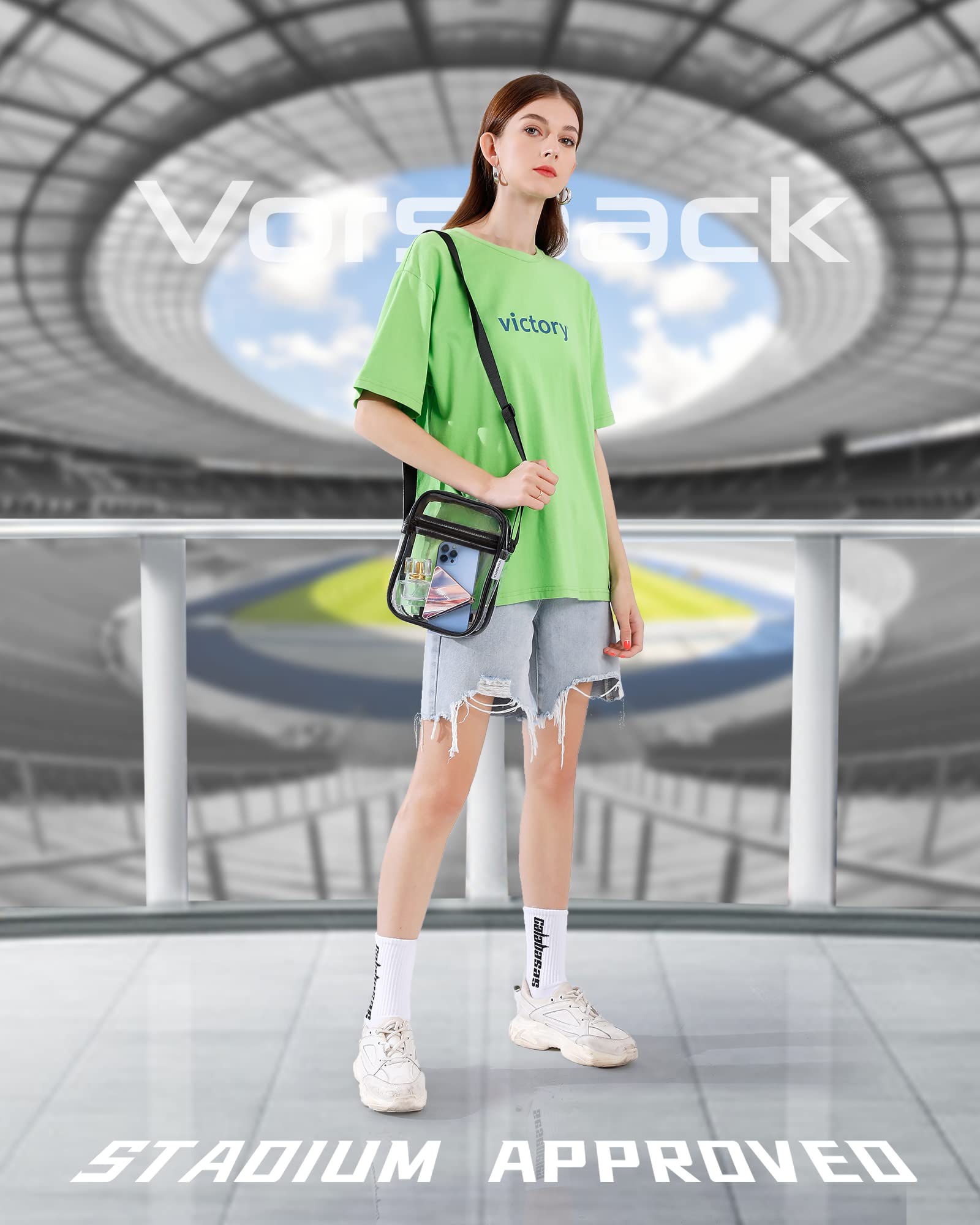 Vorspack 2 Packs Black Clear Purse Stadium Approved - Clear Bag Clear Crossbody Bag for Concerts Sports Festivals