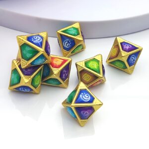 Genius Invokation Dice Set Sharp Edge Zinc Alloy Dice for Genshin Impact，Genshin Vision Polyhedral Role Playing Gaming Dice 8pcs