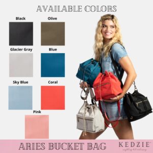 KEDZIE Aries Convertible Bucket Bag 3-Way Backpack Crossbody Strap Purse for Women - Olive