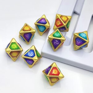 Genius Invokation Dice Set Sharp Edge Zinc Alloy Dice for Genshin Impact，Genshin Vision Polyhedral Role Playing Gaming Dice 8pcs