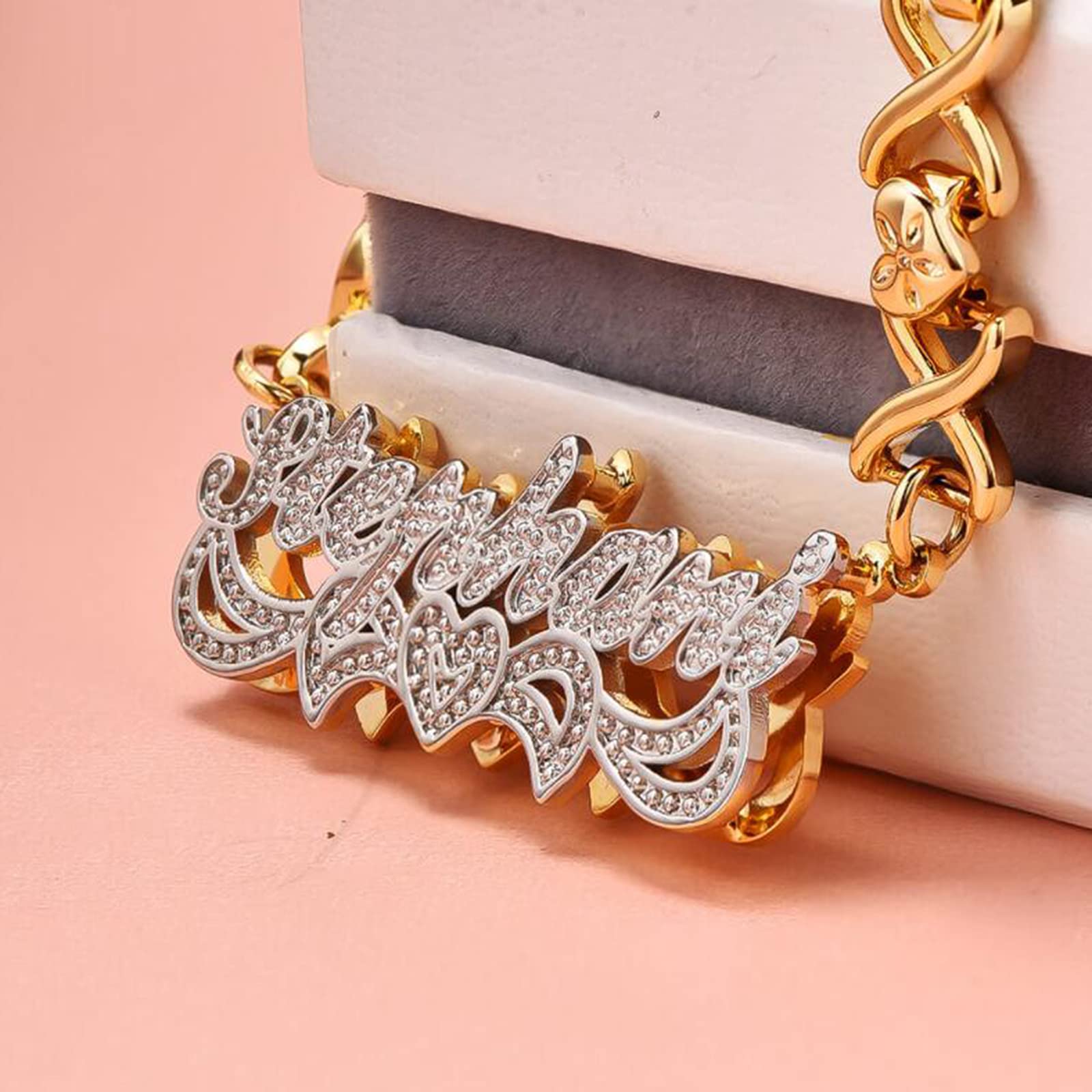 Custom Name Necklace Personalized Nameplate Necklace 18K Gold Plated Name Necklaces with Heart Double Plated Customized Jewelry Gift for Women