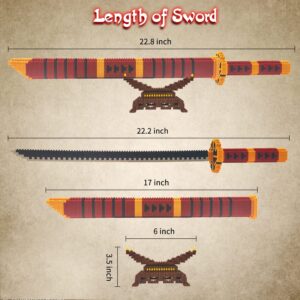 JESGO Cosplay Anime Swords Building Blocks, 22.8in One Piece Yamato Roronoa Zoro Katana Sword Building Set with Scabbard & Stand, Demon Slayer Samurai for Kid(1000+PCS)