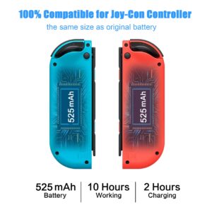 REACELL 2 Pack HAC-006 Battery Pack Compatible for Nintendo Switch HAC-015 HAC-016 Left & Right Joy-Con Controller, Battery with DIY Repair Tool Kit