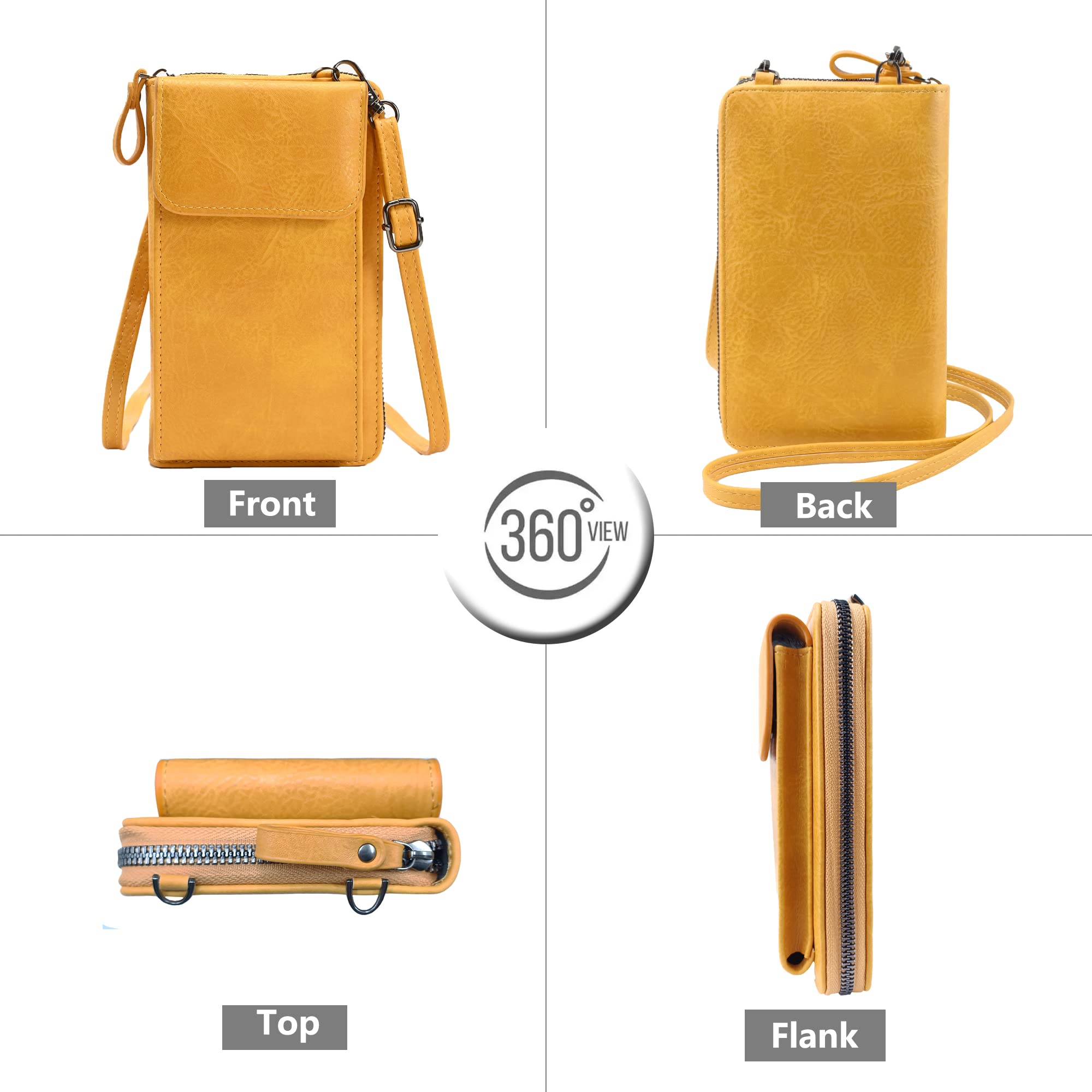 Crossbody Bags for Women Yellow Cell Phone Purse Wallet with Adjusted Strap Ladies Small Women's Handbags PU Leather Shoulder Vintage Bag with Credit Card Holder