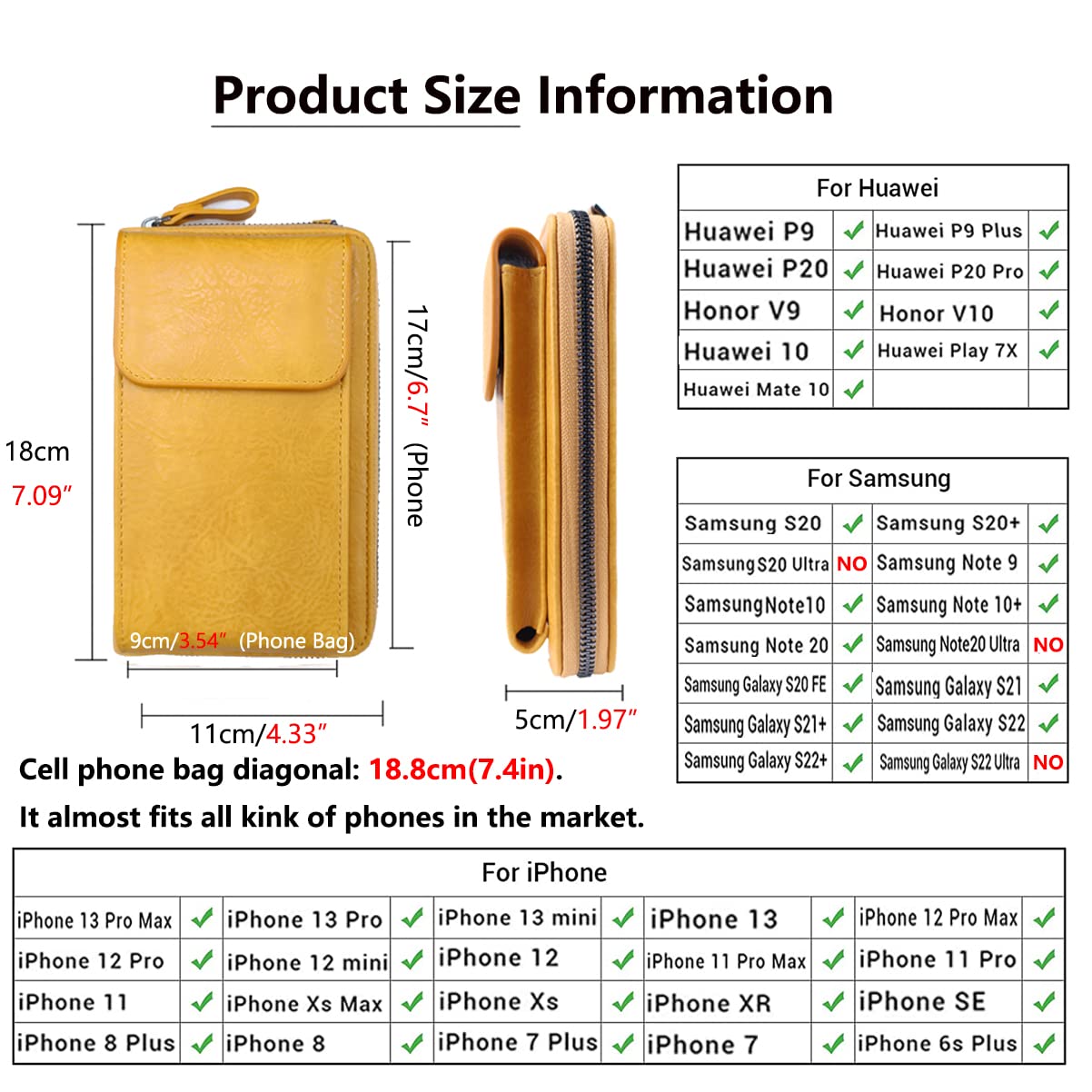 Crossbody Bags for Women Yellow Cell Phone Purse Wallet with Adjusted Strap Ladies Small Women's Handbags PU Leather Shoulder Vintage Bag with Credit Card Holder