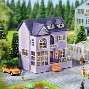 Spilay Dollhouse DIY Miniature Wooden Furniture Kit,Mini Handmade Doll House with LED,1:24 Scale Creative Woodcrafts Toys for Adult Friend Lover Birthday Gift D32