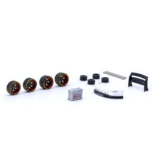 AL13 Wheels DC 003" Red and Black Wheels and Parts Designed for RWB Models Parts64 Series for 1/64 Model Cars by Tarmac Works T64W-005-RDBK