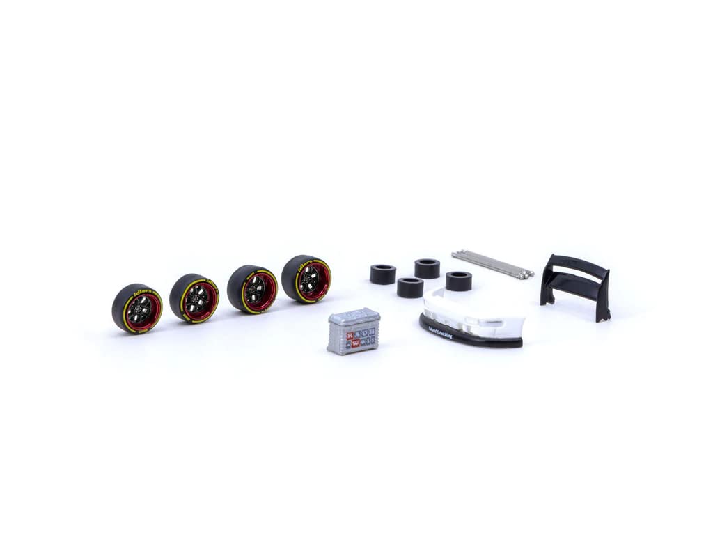 AL13 Wheels DC 003" Red and Black Wheels and Parts Designed for RWB Models Parts64 Series for 1/64 Model Cars by Tarmac Works T64W-005-RDBK