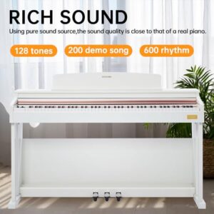 AODSK 88 Key Digital Piano,Weighted Hammer Action Digital Piano with Full-Size Weighted Keys,Triple Pedal,Beginner Bundle with Furniture Stand,Slide Key Cover,Piano Lessons(White)