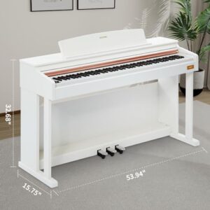 AODSK 88 Key Digital Piano,Weighted Hammer Action Digital Piano with Full-Size Weighted Keys,Triple Pedal,Beginner Bundle with Furniture Stand,Slide Key Cover,Piano Lessons(White)