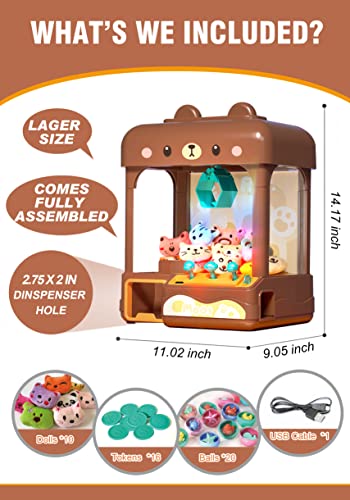 cxjoigxi Large Claw Machine for Kids Adults with Prizes, Adjustable Sound & Light, 2 Power Modes, Candy Mini Vending Crane Machines, Electronic Arcade Game Dispenser Toy for Girls Boys Gift - Bear