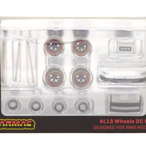 AL13 Wheels DC 003" Red and Black Wheels and Parts Designed for RWB Models Parts64 Series for 1/64 Model Cars by Tarmac Works T64W-005-RDBK