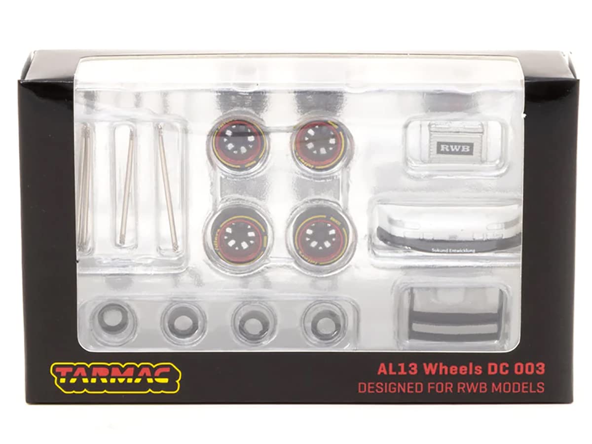 AL13 Wheels DC 003" Red and Black Wheels and Parts Designed for RWB Models Parts64 Series for 1/64 Model Cars by Tarmac Works T64W-005-RDBK