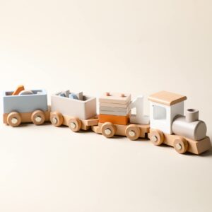 ibwaae wooden train set for baby toys with numbers and blocks train toy 12 pcs for toddler boys and girls 1 2 3 4 5 birthday toys