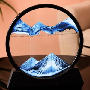 MIUVA Moving Sand Art Picture,Quicksand Painting Round Glass Sandscapes 3D Deep Sea Sand Art (Blue, 12 inch)