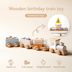 ibwaae Wooden Train Set for Baby Toys with Numbers and Blocks Train Toy 12 PCS for Toddler Boys and Girls 1 2 3 4 5 Birthday Toys