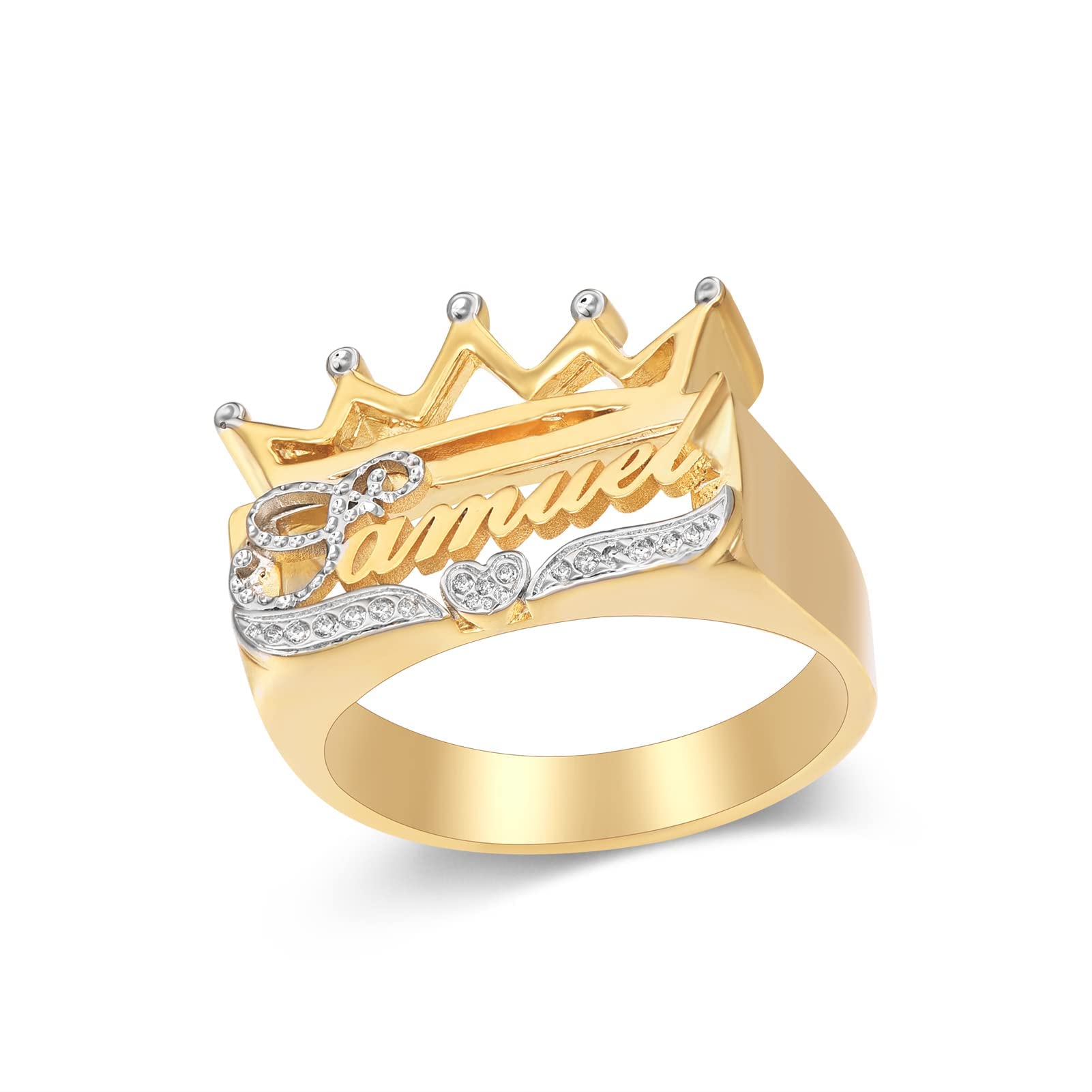 Gemiac Personalized Name Ring with Crown 18K Gold-Plated Nameplate Initial Ring Customized Jewelry Gift for Women Men