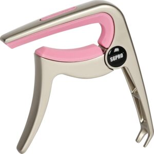 Guitar Capo 3-in-1: Acoustic & Electric Capo, Guitar Pin Puller, Pick Holder - Hidden Spring Design, Trapezoid Silicone Rubber Pad, Superior Zinc Alloy (Pink)