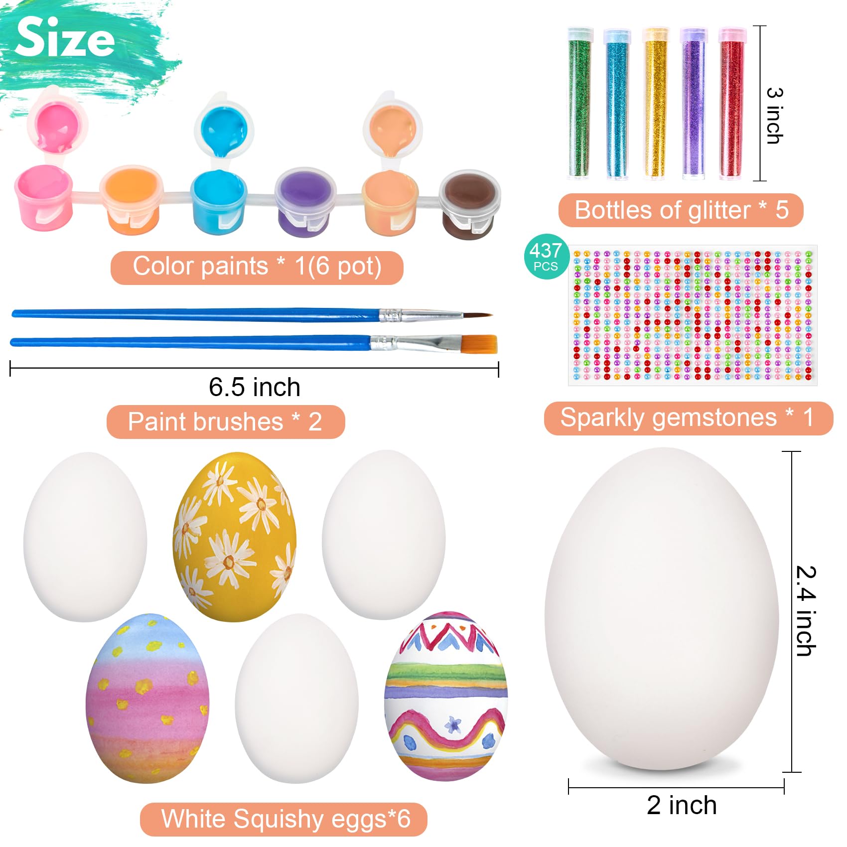 Ouddy Life Easter Crafts for Kids, Egg Painting Kit White Easter Eggs Arts and Crafts for Girls Boys 6 Slow Rising Squishies Toys Easter DIY Gifts Crafts Art Activities Basket Suffers