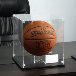 clear acrylic display case for basketball, 3mm thick inner 11 x 11 x 12 inches, solid wooden base, assemble dustproof showcase for basketball lego collectibles action figures toys memorabilia display