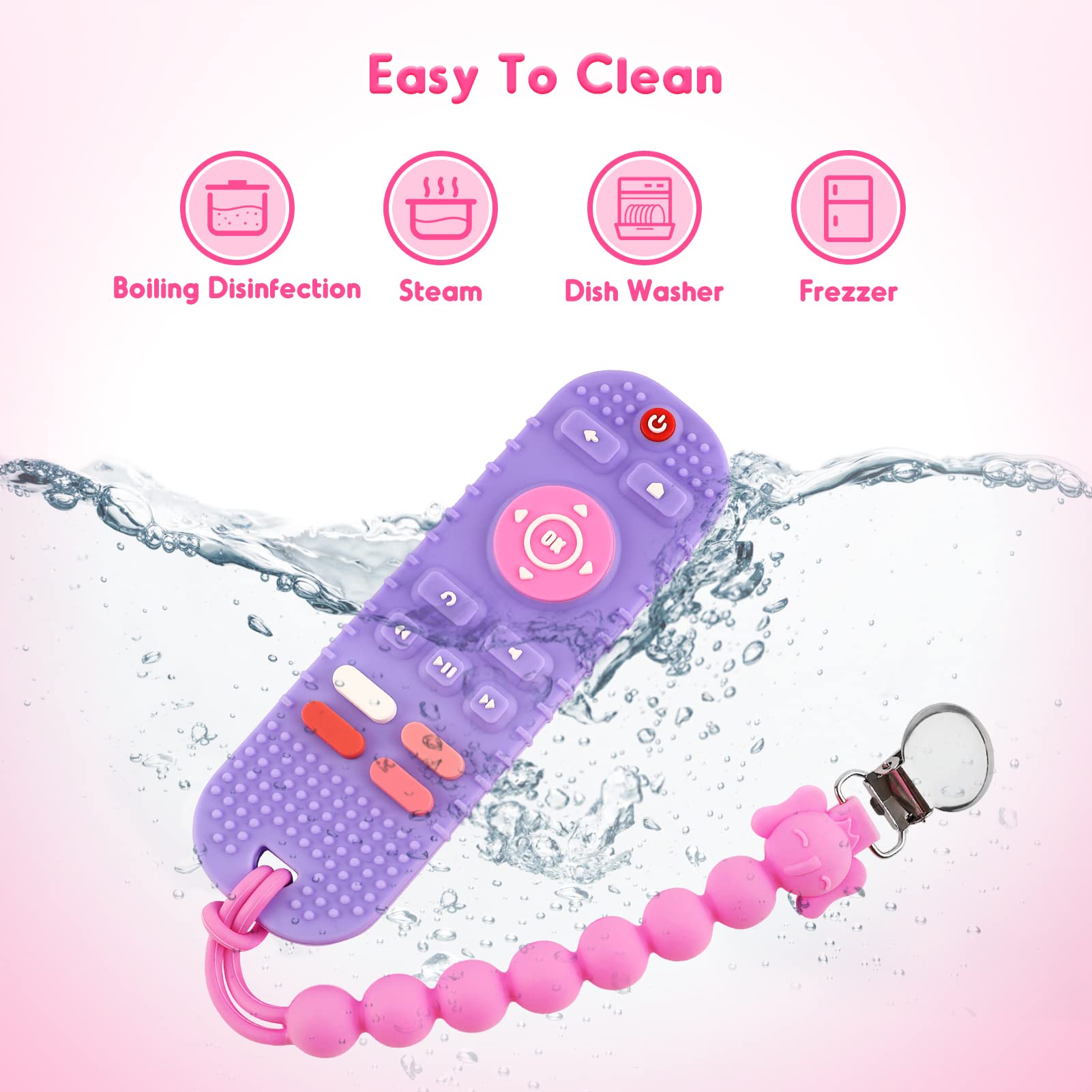 NPET Remote Control Baby Teether Baby Toys 0-6 Months, Soft Silicone Teething Toys Sore Gums Relief with Anti-Drop Pacifier Clip TV Remote Teether Baby Gifts 6-12 Months Baby Chew Toys Ice Cube Mold