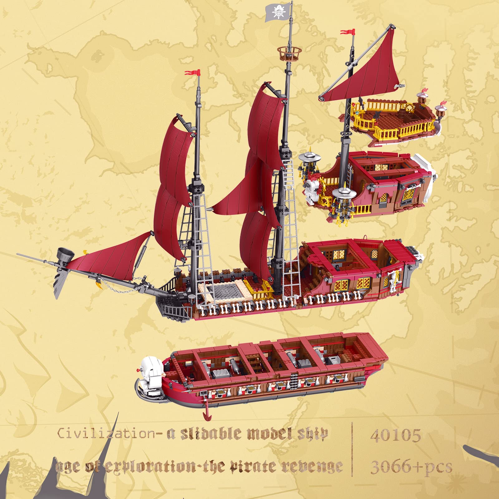 JMBricklayer Pirate Ship Model Building Sets, Red Pirate Revenge Pirate Ship Toy Construction Set, Collection or Display, Gifts for Boys Teens Adults