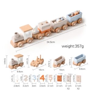 ibwaae Wooden Train Set for Baby Toys with Numbers and Blocks Train Toy 12 PCS for Toddler Boys and Girls 1 2 3 4 5 Birthday Toys