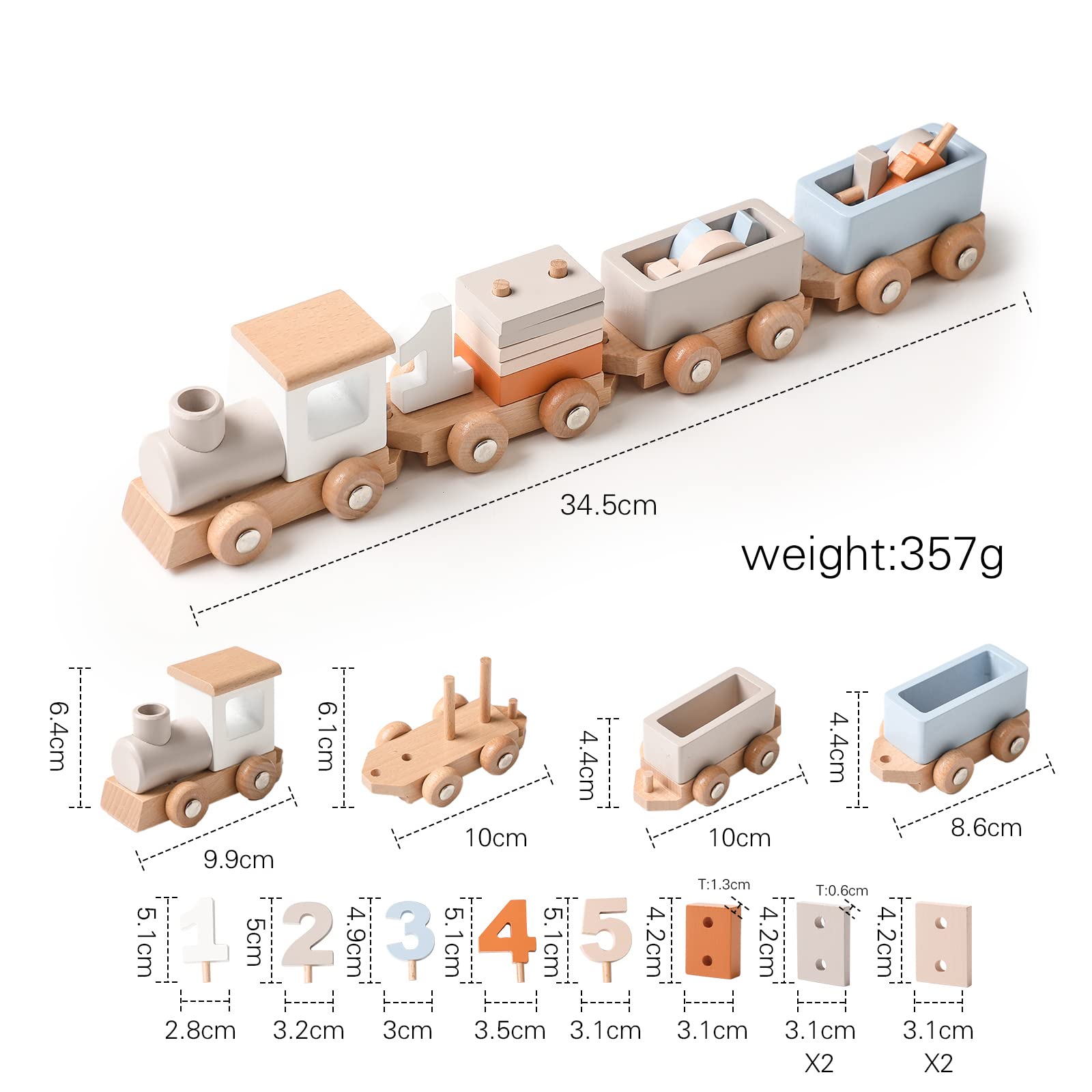 ibwaae Wooden Train Set for Baby Toys with Numbers and Blocks Train Toy 12 PCS for Toddler Boys and Girls 1 2 3 4 5 Birthday Toys