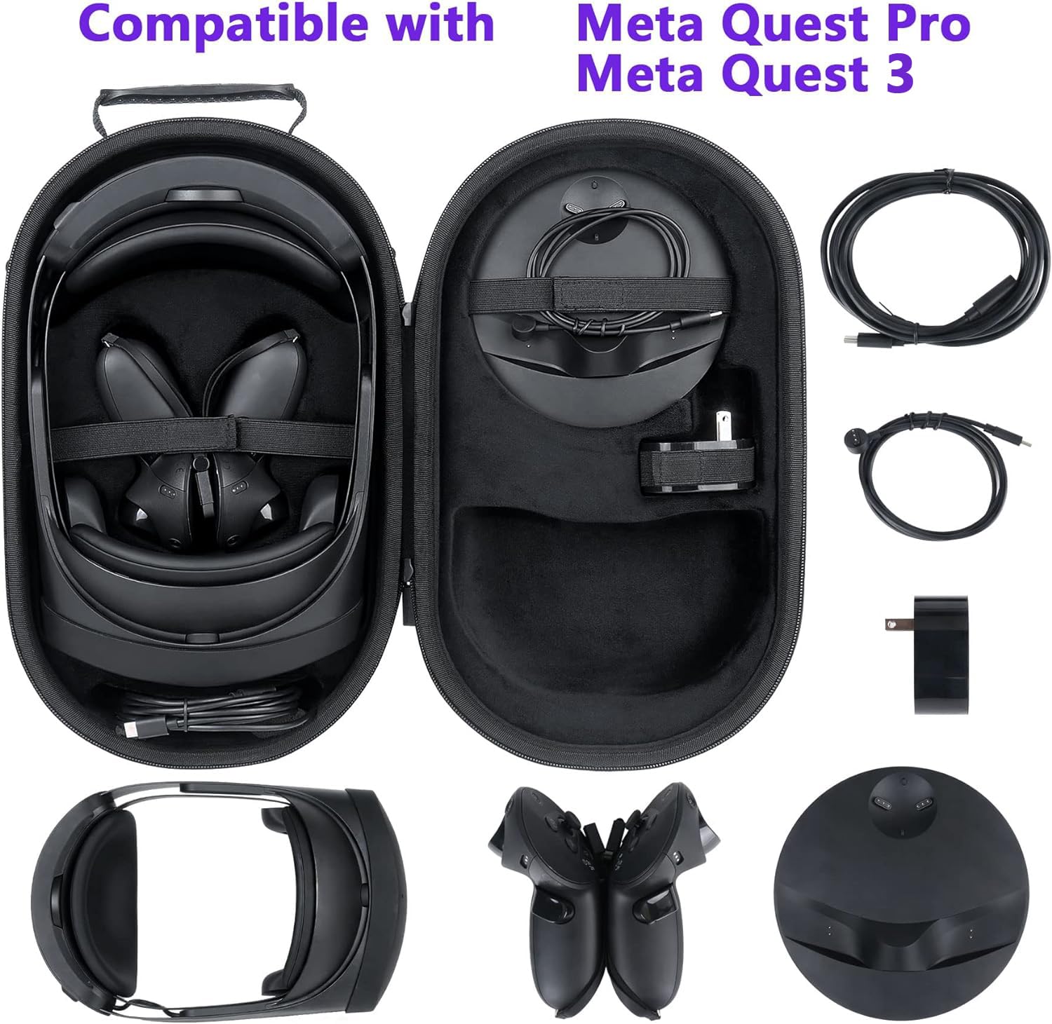 co2CREA Hard Case Compatible with Meta Quest 3S / Meta Quest 3 / Meta Quest Pro Virtual Reality VR Headset