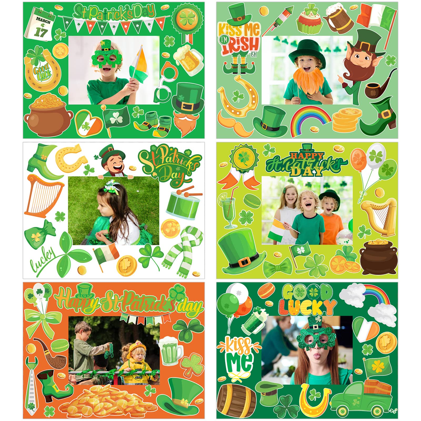 Tinlade St. Patrick's Day Craft Kit, 24 Pack DIY Picture Frames, 12 Sheets Stickers, Shamrock Theme for Kids & Adults