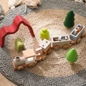 ibwaae Wooden Train Set for Baby Toys with Numbers and Blocks Train Toy 12 PCS for Toddler Boys and Girls 1 2 3 4 5 Birthday Toys