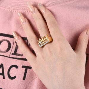 Gemiac Personalized Name Ring with Crown 18K Gold-Plated Nameplate Initial Ring Customized Jewelry Gift for Women Men