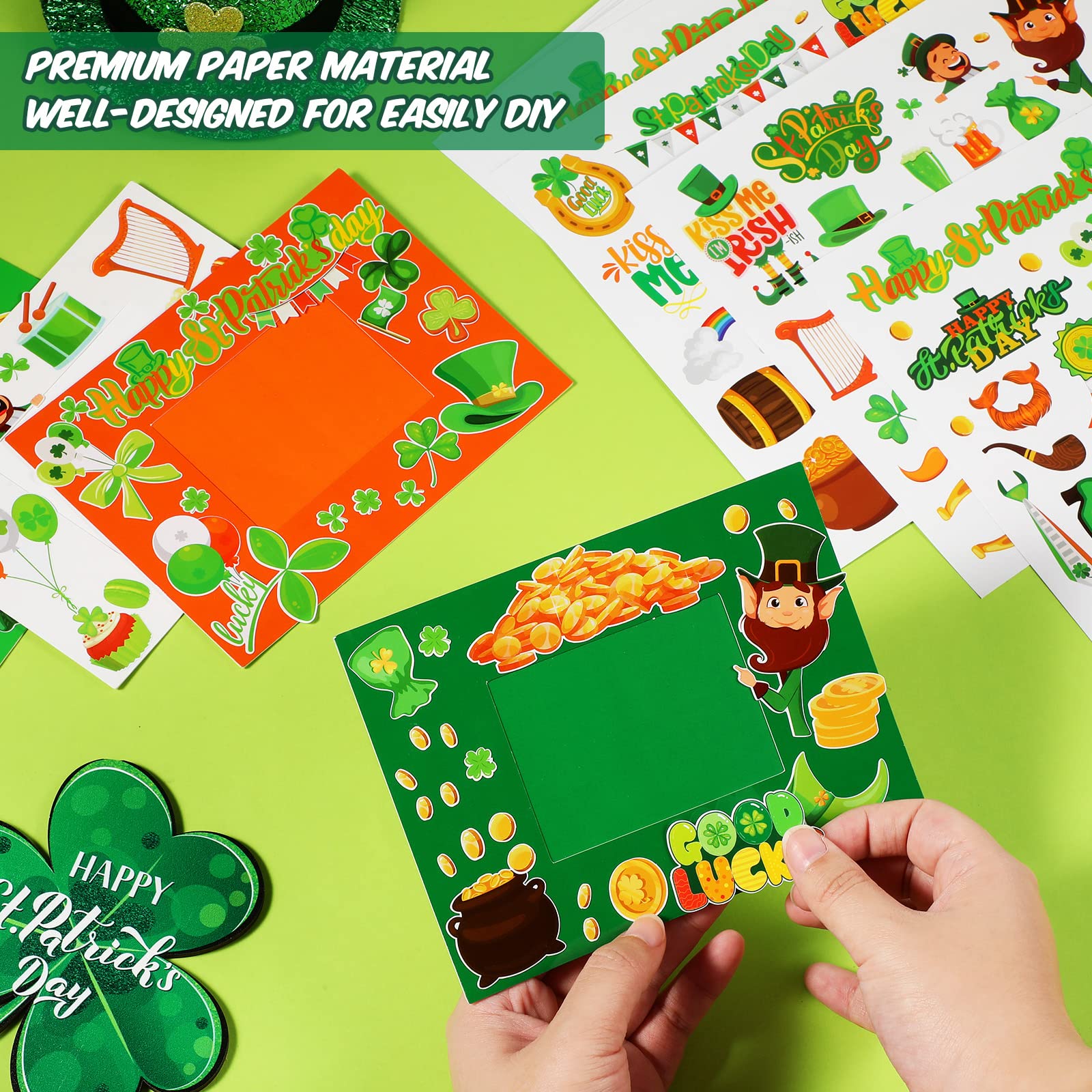 Tinlade St. Patrick's Day Craft Kit, 24 Pack DIY Picture Frames, 12 Sheets Stickers, Shamrock Theme for Kids & Adults