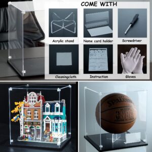 Clear Acrylic Display Case for Basketball, 3mm Thick Inner 11 x 11 x 12 Inches, Solid Wooden Base, Assemble Dustproof Showcase for Basketball Lego Collectibles Action Figures Toys Memorabilia Display