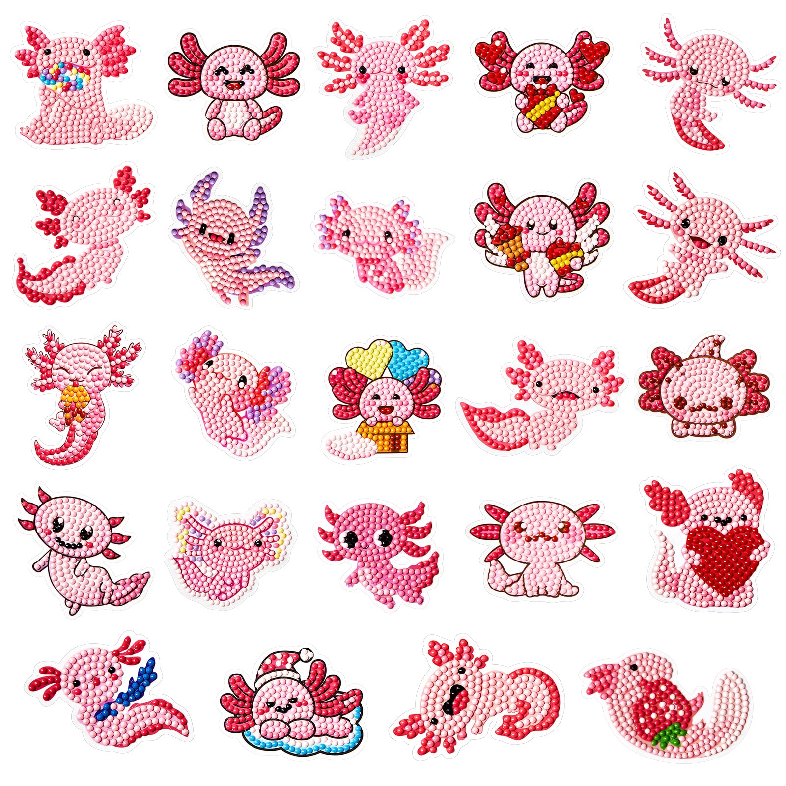 24 Pcs Axolotl 5d DIY Diamond Painting Sticker Creative Diamond Sticker Kids Diamond Painting Kits Resin Rhinestone Gem Art Kits for Kids Adult Activity New Year Party Gifts